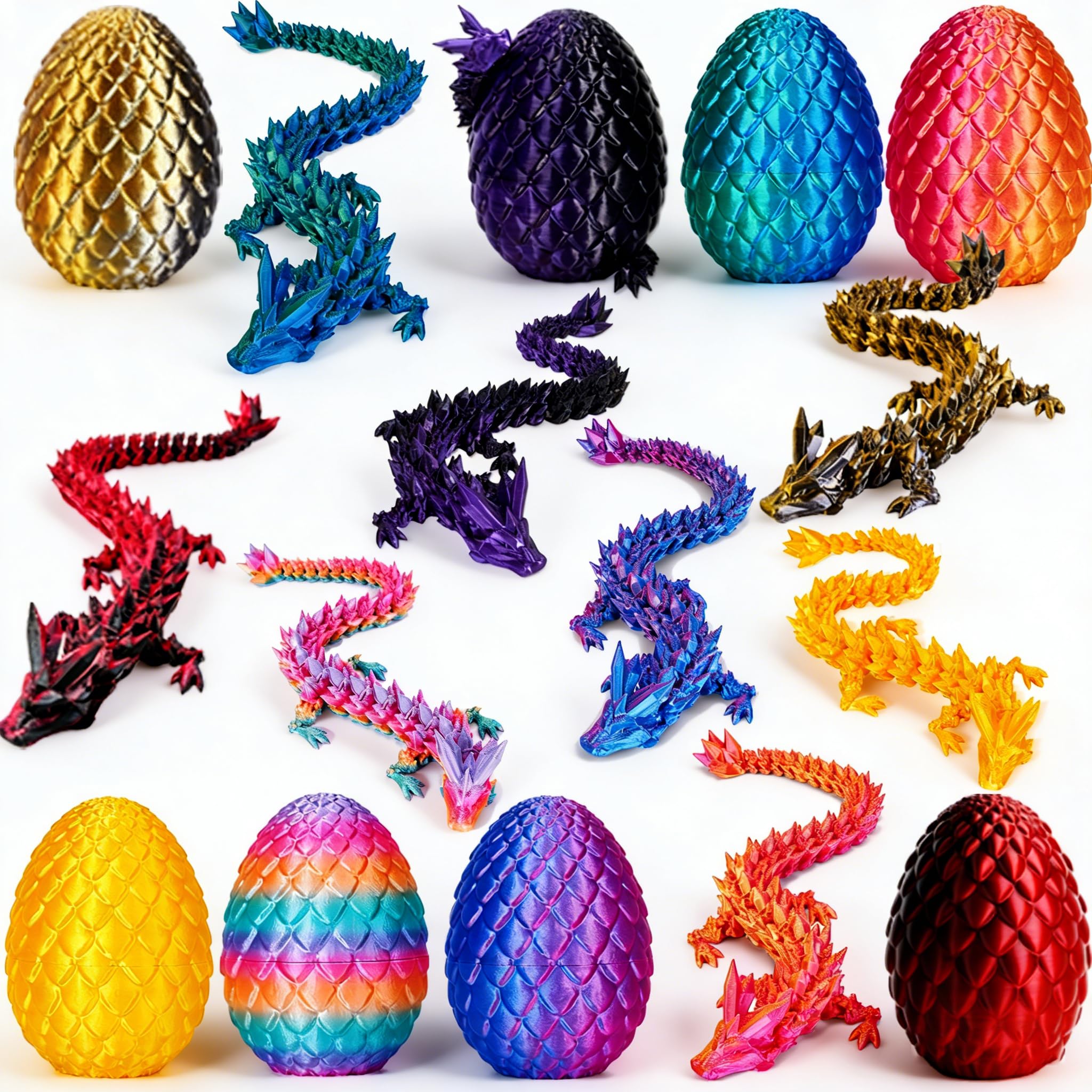 8-Pack 3D Printed Dragon Eggs with Articulated Crystal Dragons Inside – Surprise Fidget Toy & Desk Decor