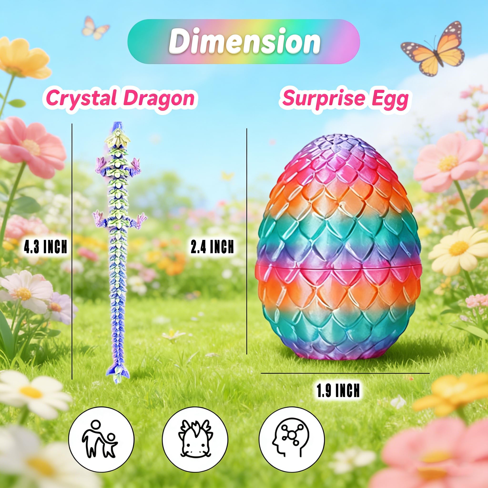 8-Pack 3D Printed Dragon Eggs with Articulated Crystal Dragons Inside – Surprise Fidget Toy & Desk Decor