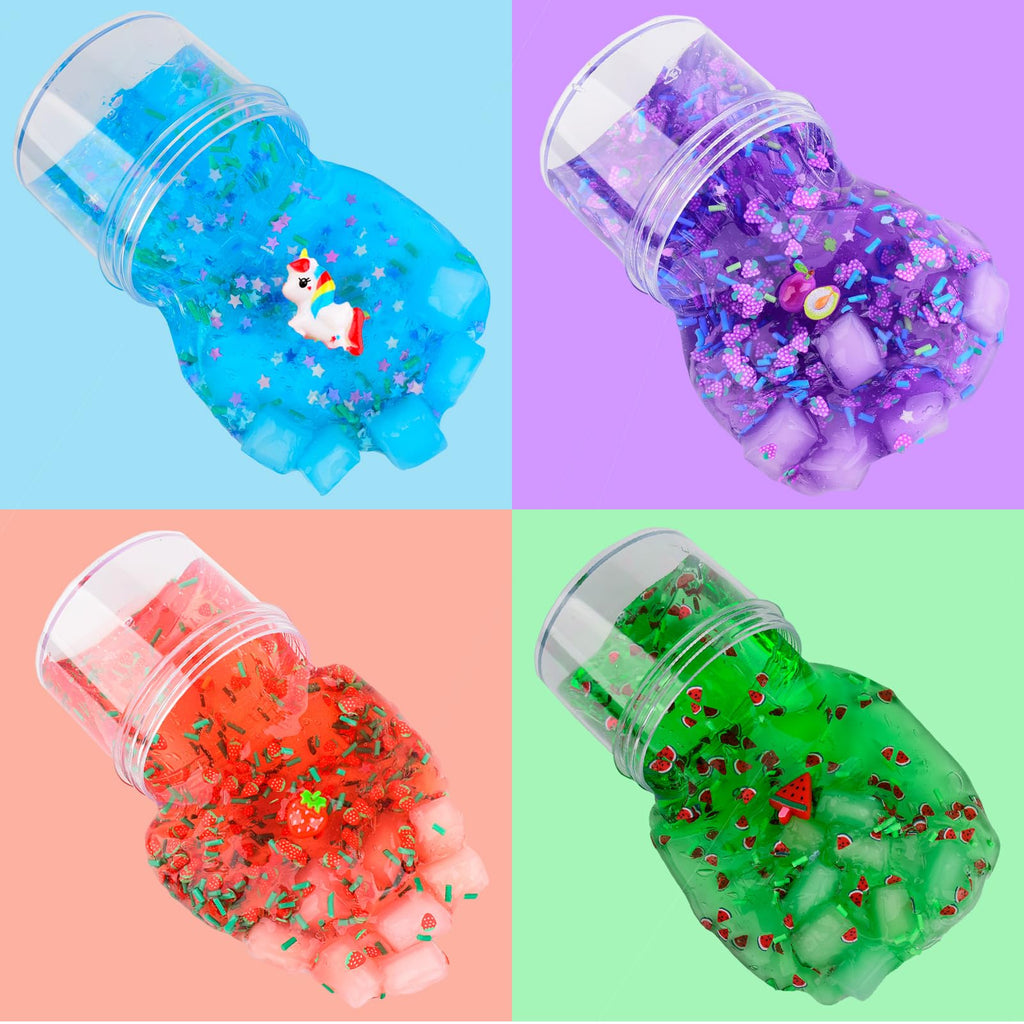 8-Pack Jelly Cube Crunchy Slime Kit with Non-Sticky Clear Slime – Stress Relief Toy for Kids and Adults