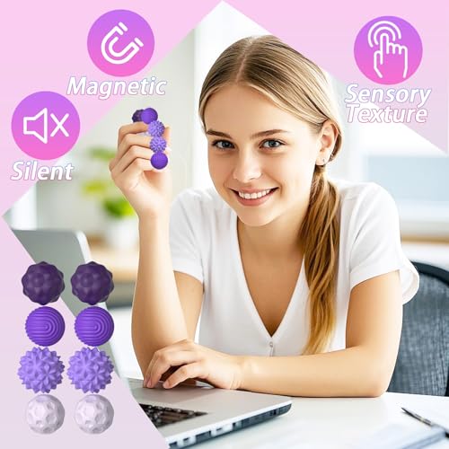 8 Pack Magnetic Fidget Balls Set - 2 Sizes, 4 Textures, Silicone Stress Relief Toys for Adults & Teens (Large 1.1 in, Small 0.8 in)