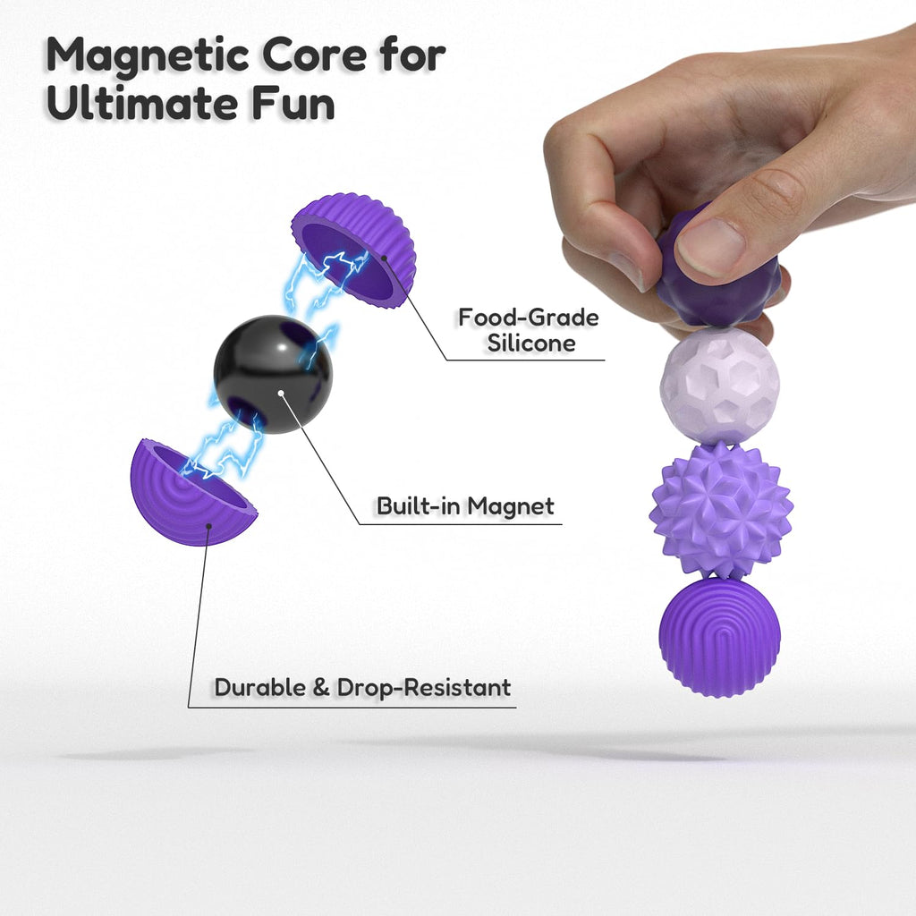 8 Pack Magnetic Fidget Balls Set - 2 Sizes, 4 Textures, Silicone Stress Relief Toys for Adults & Teens (Large 1.1 in, Small 0.8 in)
