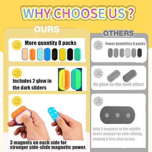 8-Pack Magnetic Pill Sliders – 4 Sets of Textured Fidget Toys for Adults & Kids (Glow-in-the-Dark)