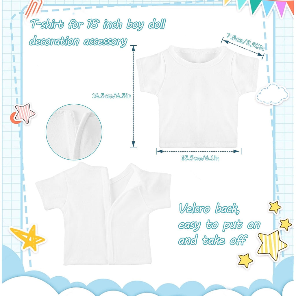8 Pack Plain White Doll T-Shirts for 18 Inch Boy Dolls – Sublimation Blank Tees for DIY Crafting
