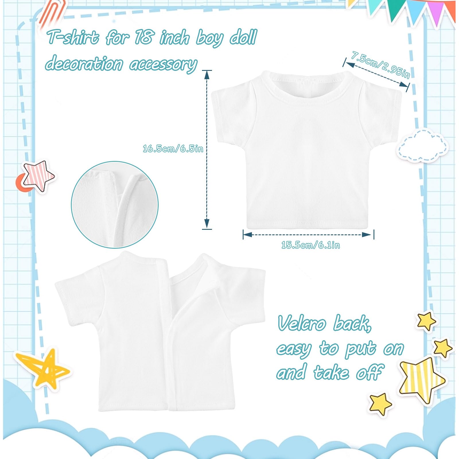8 Pack Plain White Doll T-Shirts for 18 Inch Boy Dolls – Sublimation Blank Tees for DIY Crafting