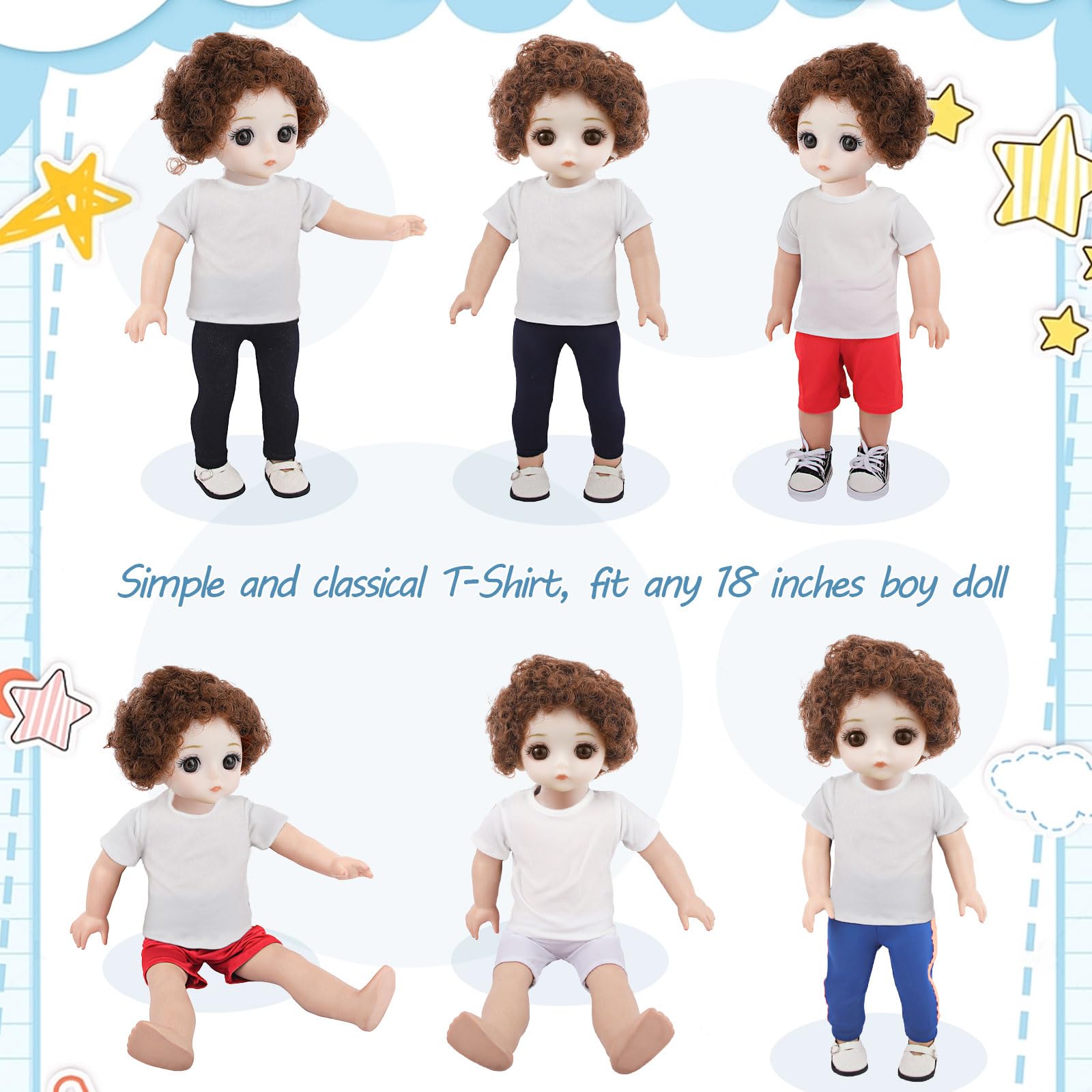 8 Pack Plain White Doll T-Shirts for 18 Inch Boy Dolls – Sublimation Blank Tees for DIY Crafting