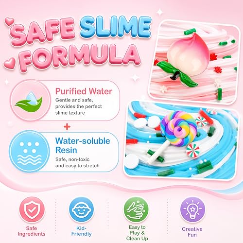 8-Pack Scented Slime Kit: 3 Clear + 5 Butter Slimes with Panda Fruit Theme, Non-Sticky Crunchy Crystal Slime - Birthday Party Favors & Stress Relief Toy for Kids