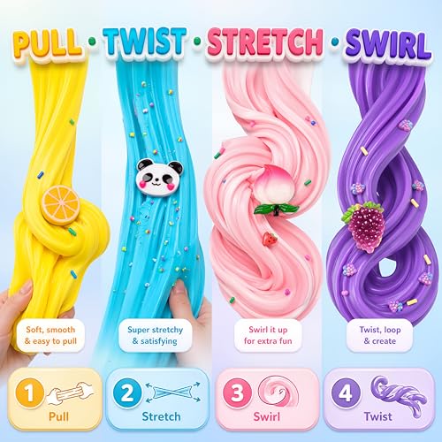 8-Pack Scented Slime Kit: 3 Clear + 5 Butter Slimes with Panda Fruit Theme, Non-Sticky Crunchy Crystal Slime - Birthday Party Favors & Stress Relief Toy for Kids