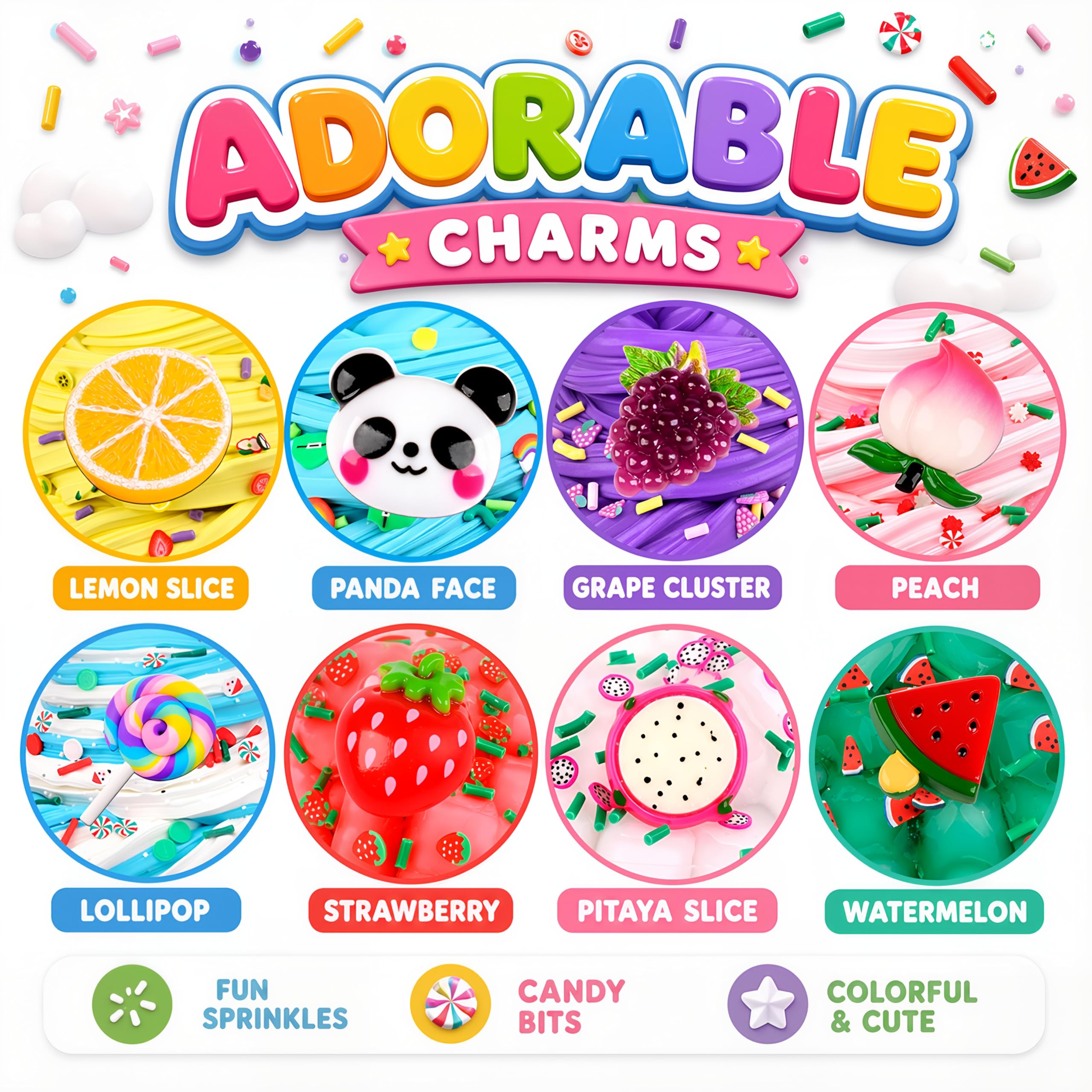 8-Pack Scented Slime Kit: 3 Clear + 5 Butter Slimes with Panda Fruit Theme, Non-Sticky Crunchy Crystal Slime - Birthday Party Favors & Stress Relief Toy for Kids