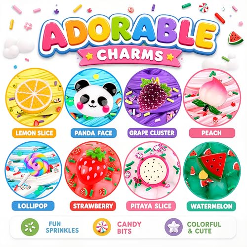 8-Pack Scented Slime Kit: 3 Clear + 5 Butter Slimes with Panda Fruit Theme, Non-Sticky Crunchy Crystal Slime - Birthday Party Favors & Stress Relief Toy for Kids