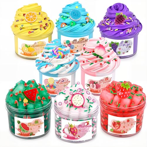 8-Pack Scented Slime Kit with Peach Butter and Clear Slime, Non-Sticky, Includes Charms – Gift for Kids