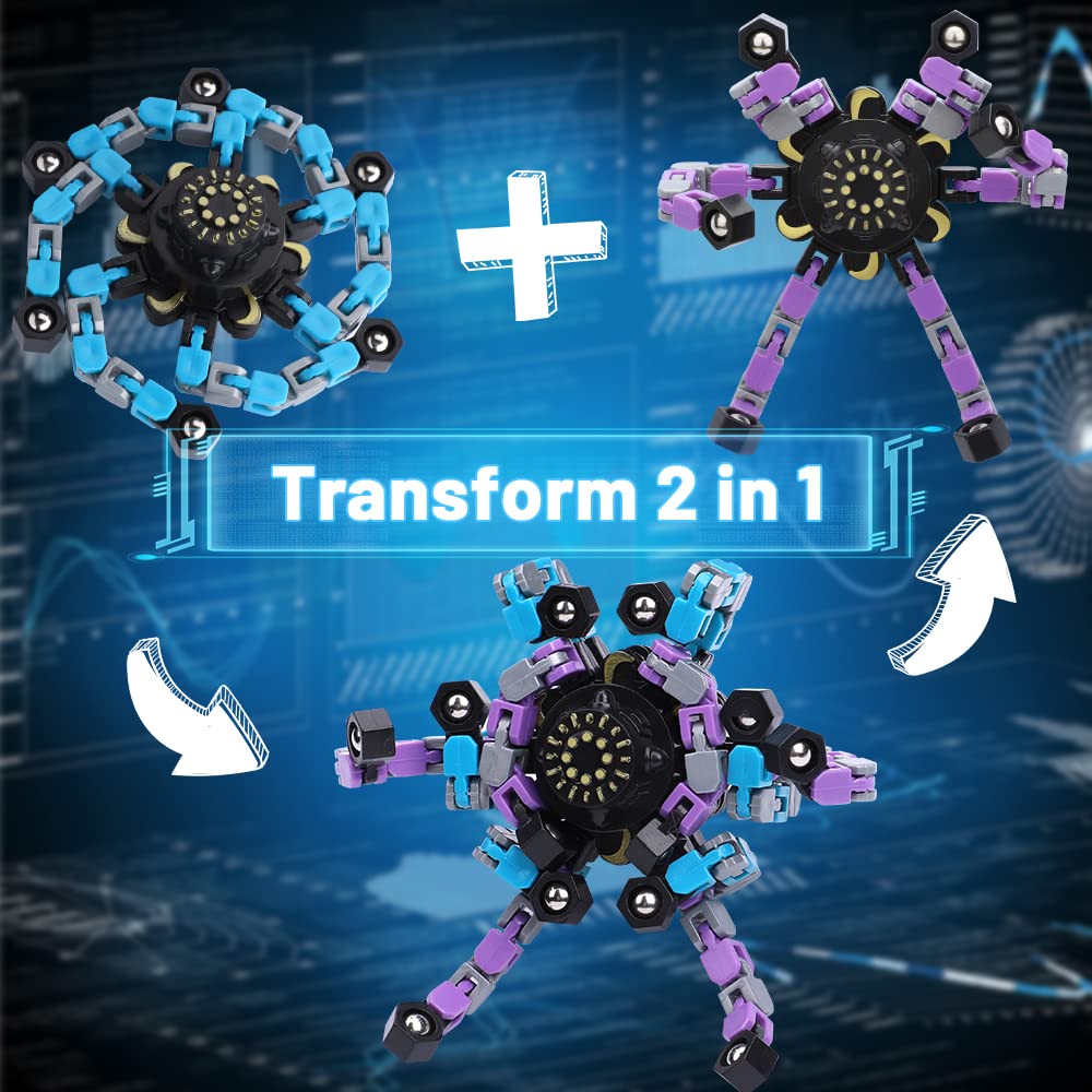 8-Pack Transformable Fidget Spinner Toys - Deformation Robot Chain Spinner for Stress Relief and Focus