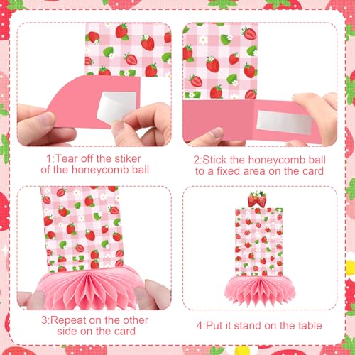 8-Piece Strawberry First Birthday Honeycomb Centerpiece Set - Pink & Red Photo Table Decor for Baby Girl's 1st Party