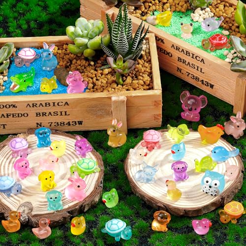 80 Luminous Mini Resin Animals – Unique Glow in the Dark Figurines for Fairy Gardens, Dollhouses & Party Favors