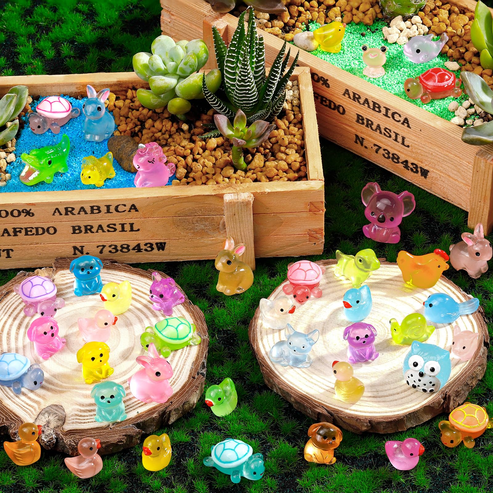 80 Luminous Mini Resin Animals – Unique Glow in the Dark Figurines for Fairy Gardens, Dollhouses & Party Favors