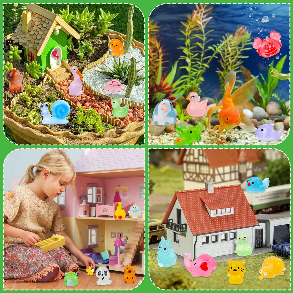 80 Luminous Mini Resin Animals – Unique Glow in the Dark Figurines for Fairy Gardens, Dollhouses & Party Favors