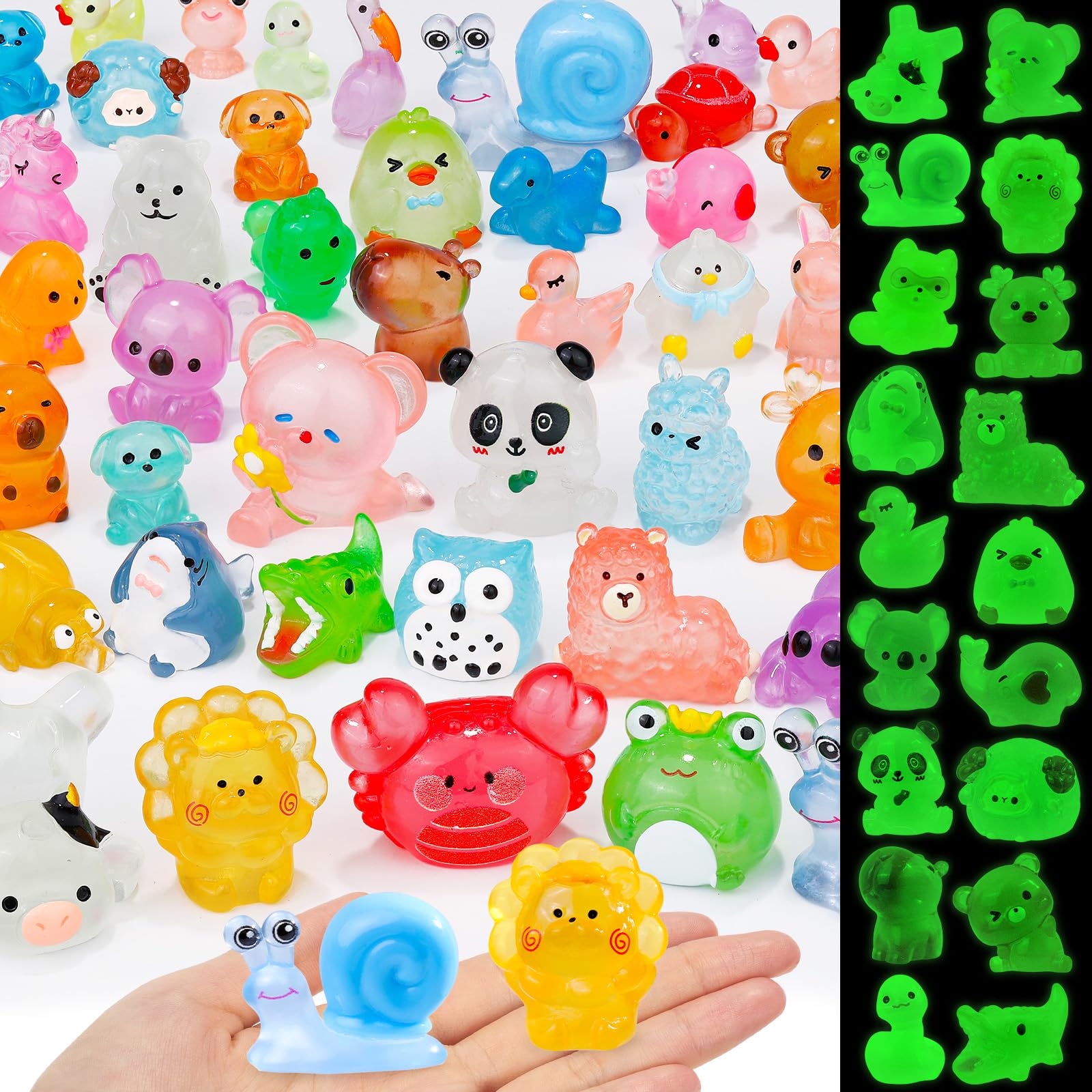 80 Luminous Mini Resin Animals – Unique Glow in the Dark Figurines for Fairy Gardens, Dollhouses & Party Favors