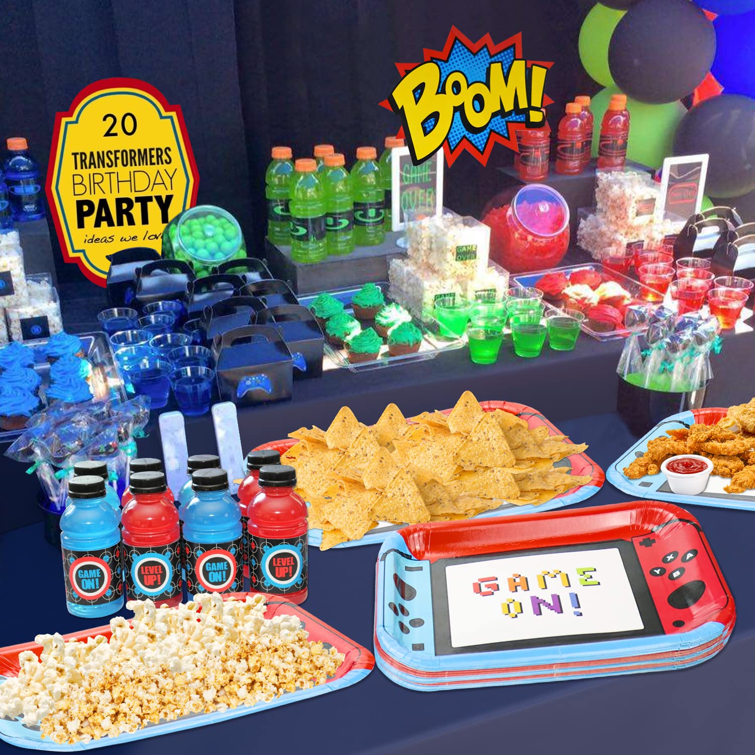 80 Pack 11-Inch Controller Paper Plates for Video Game Birthday Party - Blue