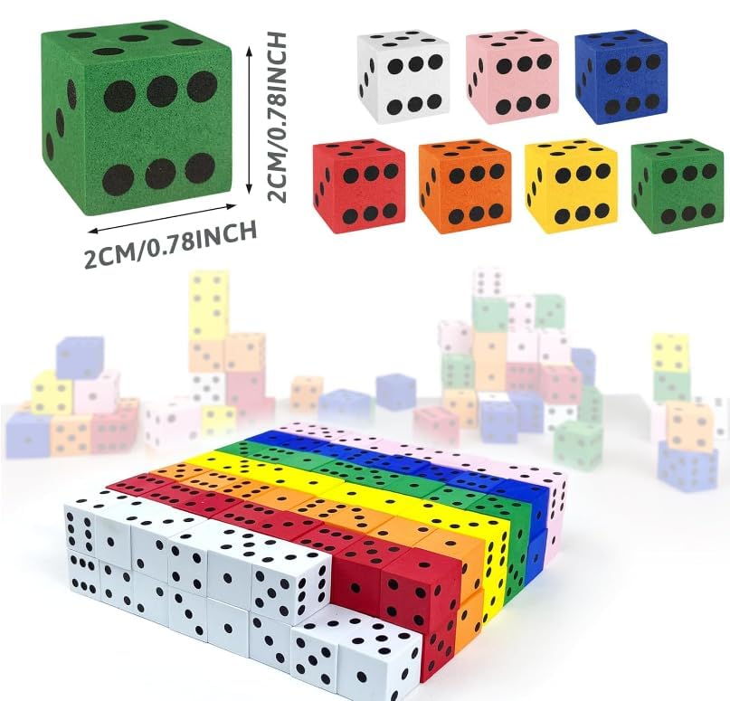 80-Piece Foam Dice Set in 7 Colors – 0.78 Inch Soft Dice for Math Games and Classroom Learning