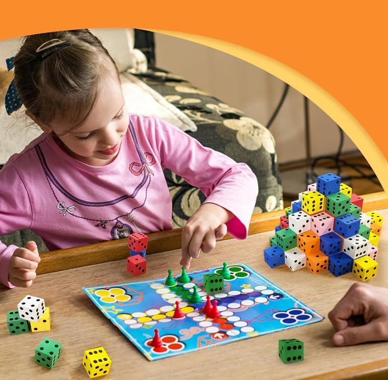 80-Piece Foam Dice Set in 7 Colors – 0.78 Inch Soft Dice for Math Games and Classroom Learning