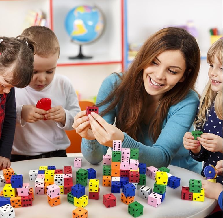 80-Piece Foam Dice Set in 7 Colors – 0.78 Inch Soft Dice for Math Games and Classroom Learning