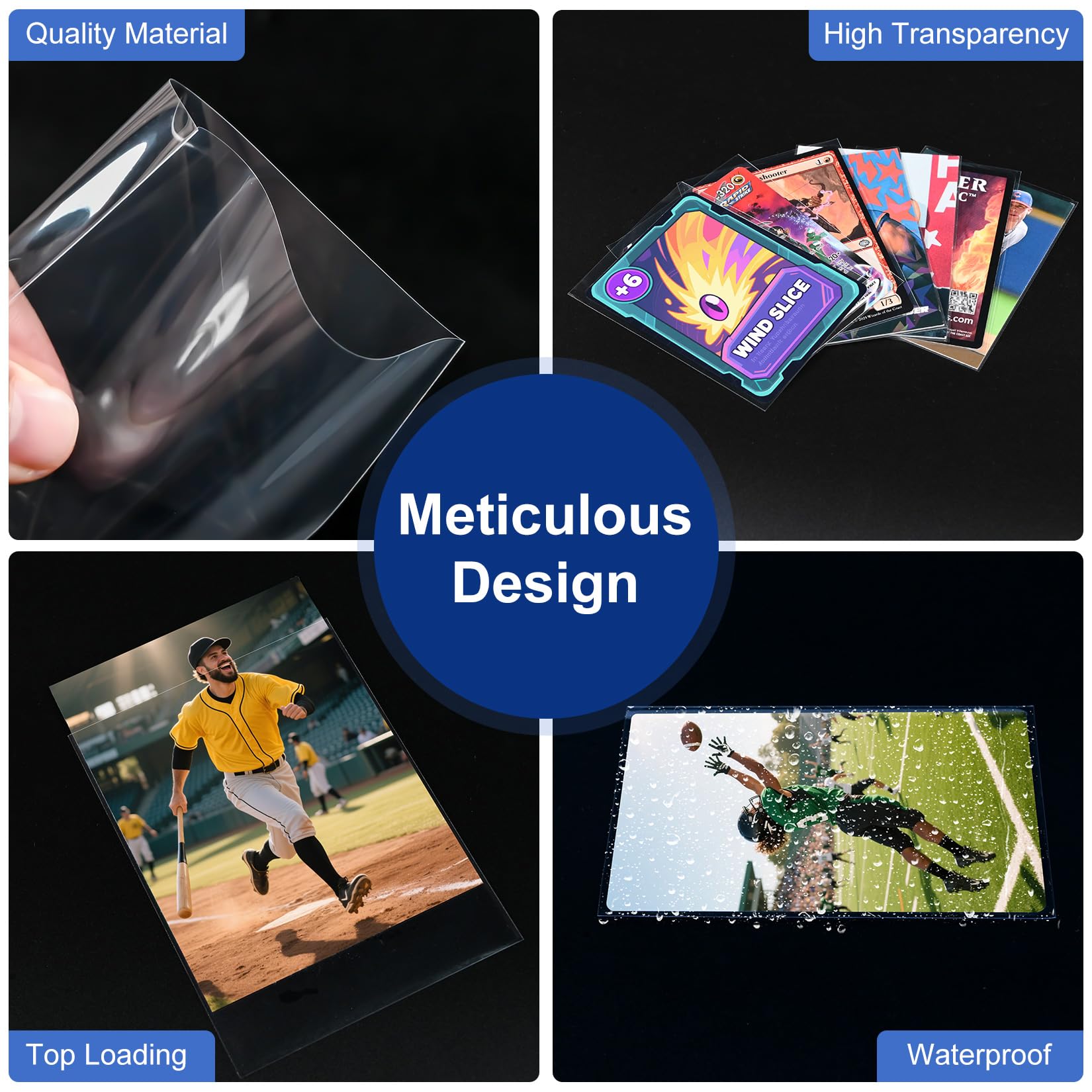 800 Pcs Soft Trading Card Sleeves, Top-Loading Ultra-Clear Protectors for Standard Cards - WITHYU