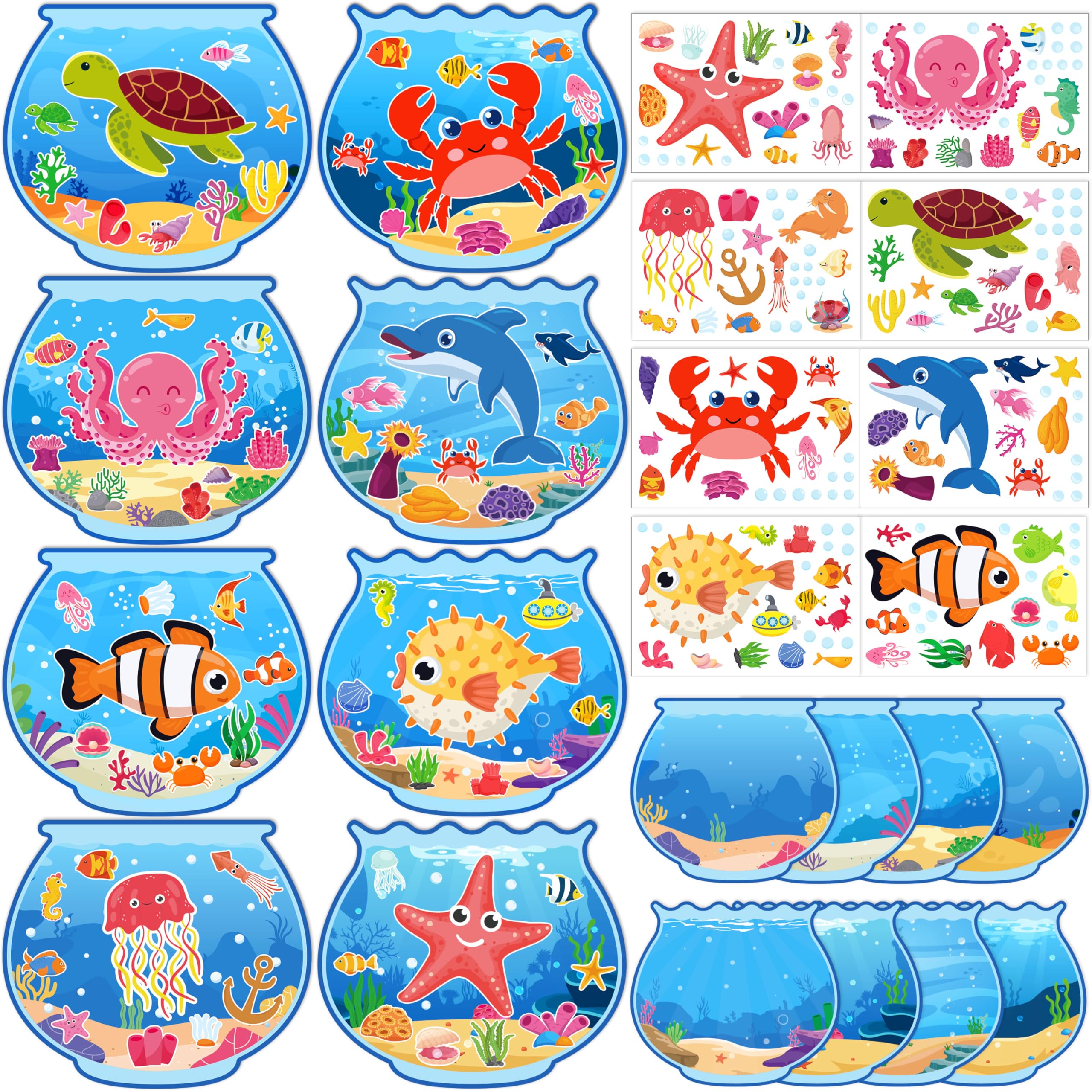 80UncleKimby Summer Activities: Ocean Animal Sticker Craft Kit – 32 Fishbowl Backgrounds & Sticker Sheets
