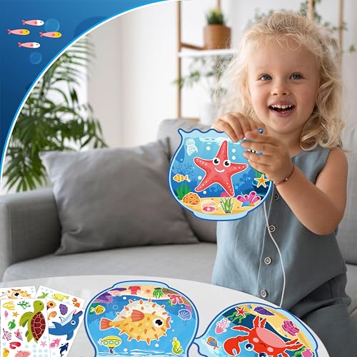 80UncleKimby Summer Activities: Ocean Animal Sticker Craft Kit – 32 Fishbowl Backgrounds & Sticker Sheets