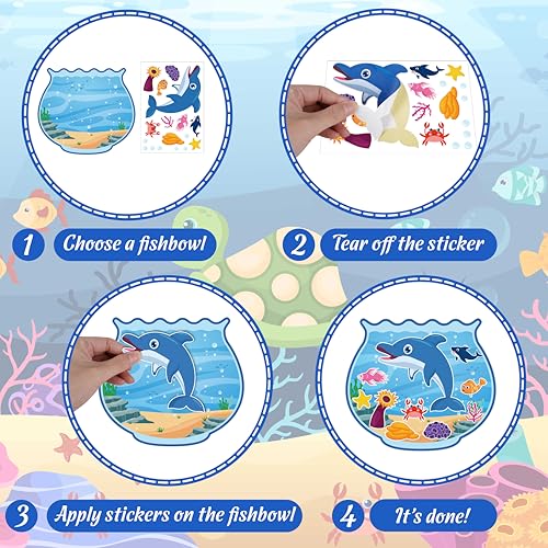 80UncleKimby Summer Activities: Ocean Animal Sticker Craft Kit – 32 Fishbowl Backgrounds & Sticker Sheets
