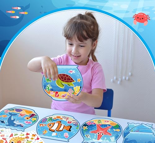 80UncleKimby Summer Activities: Ocean Animal Sticker Craft Kit – 32 Fishbowl Backgrounds & Sticker Sheets
