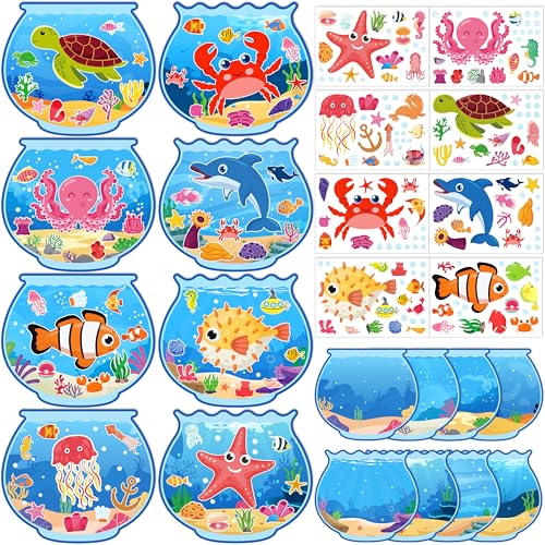 80UncleKimby Summer Activities: Ocean Animal Sticker Craft Kit – 32 Fishbowl Backgrounds & Sticker Sheets