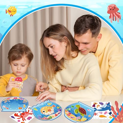 80UncleKimby Summer Activities: Ocean Animal Sticker Craft Kit – 32 Fishbowl Backgrounds & Sticker Sheets