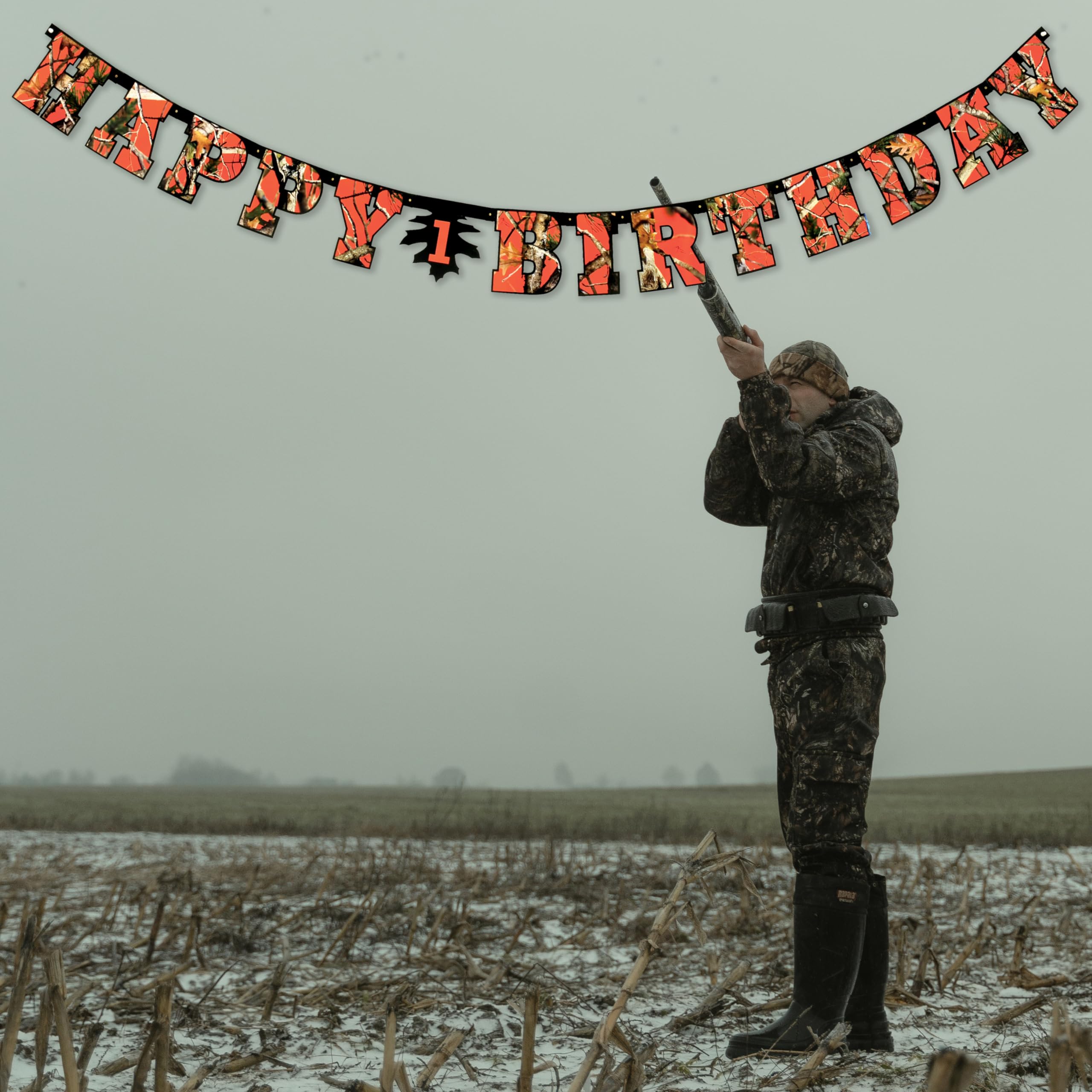 Havercamp Orange Camo Happy Birthday Banner – Camouflage Party Decor for Hunters & Nature Themes