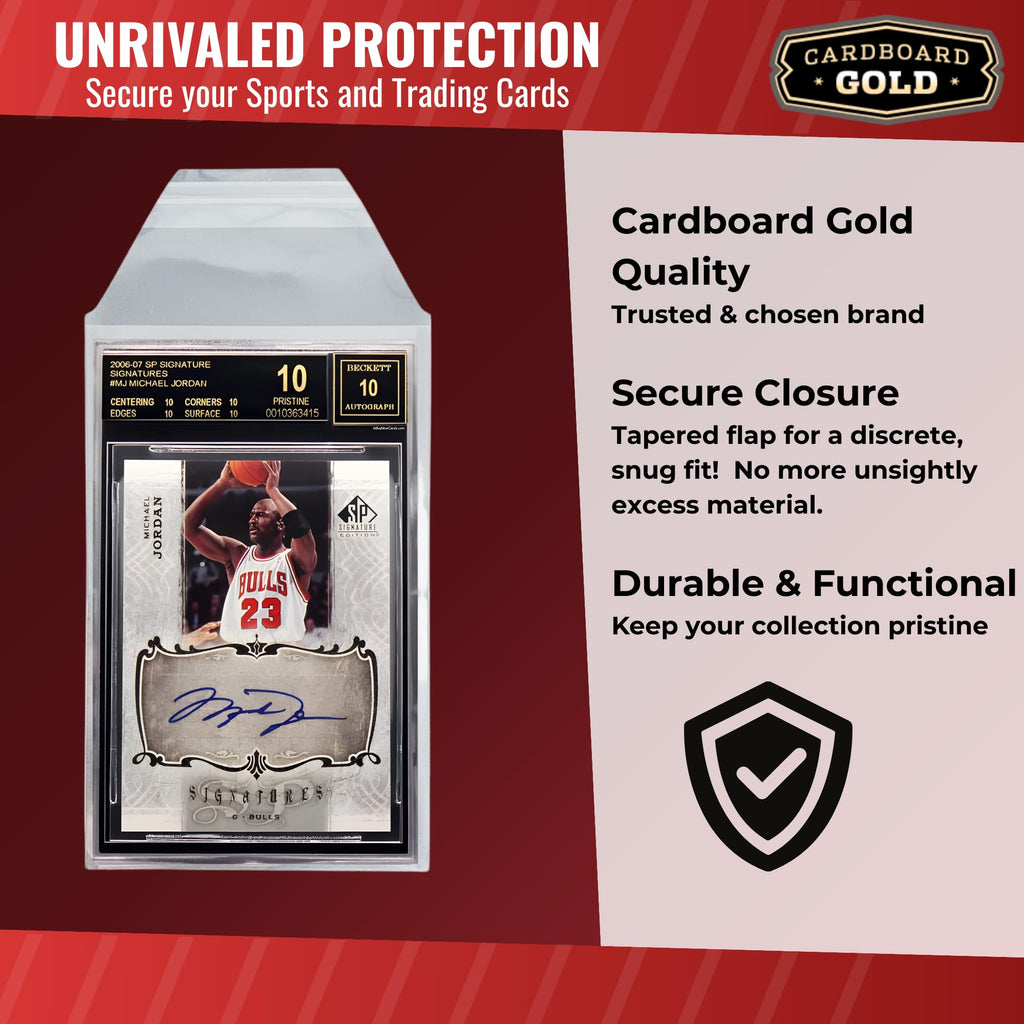 Cardboard Gold BGS Graded Card Sleeves | 50 Crystal Clear Resealable Slab Protectors – Precision Cut for Beckett Slabs