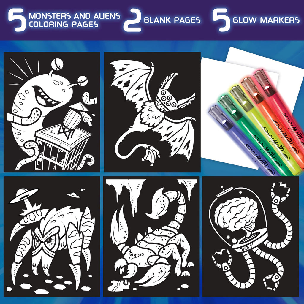 Crayola Glow Fusion Monster & Alien Coloring Kit: Light Up the Dark with 5 Glow Markers