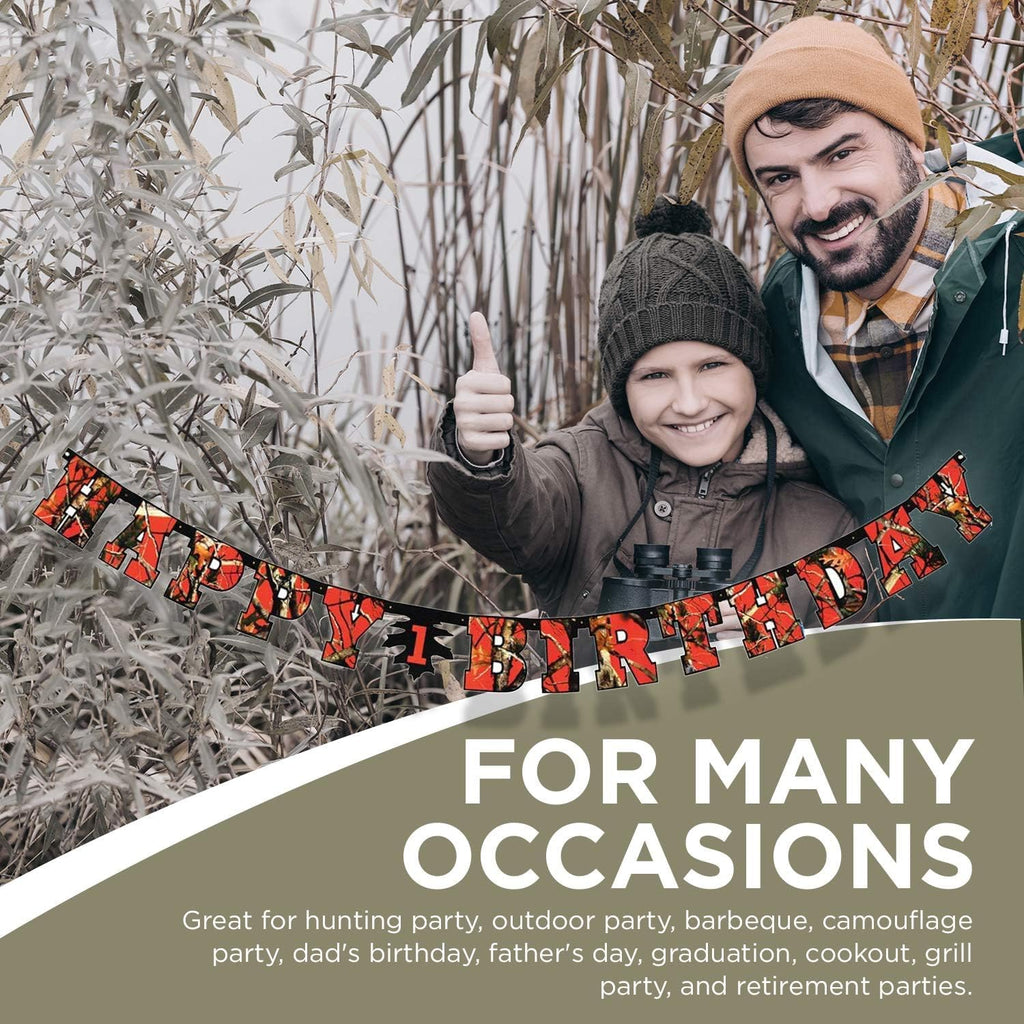 Havercamp Orange Camo Happy Birthday Banner – Camouflage Party Decor for Hunters & Nature Themes