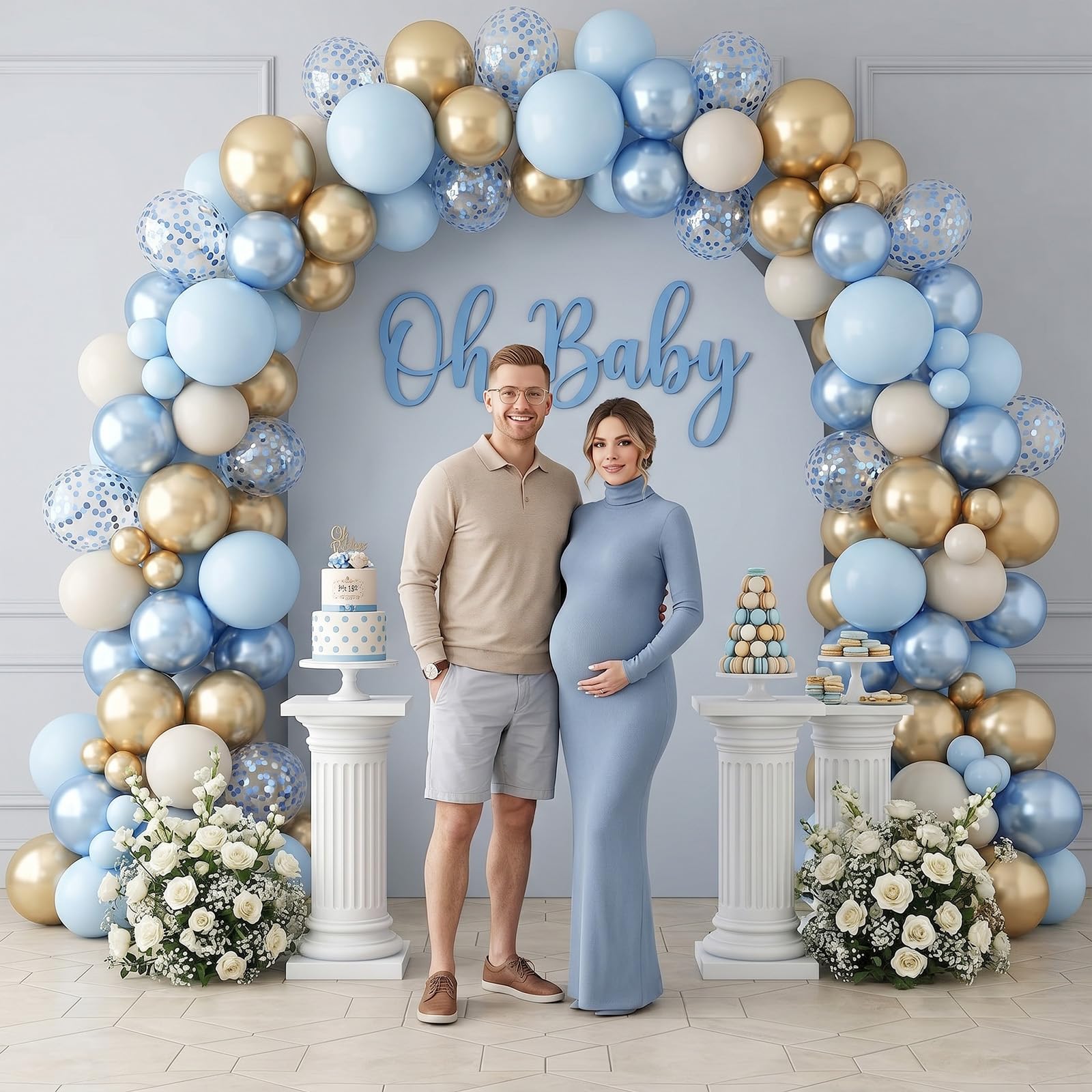 Govpy 60-Pack Dusty Blue and Gold Balloons, 12 Inch Metallic Confetti Party Set for Baby Shower, Wedding, Gender Reveal
