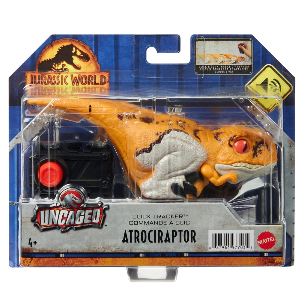 Mattel Jurassic World Uncaged Atrociraptor Interactive Dinosaur Toy with Clicker-Controlled Movement and Sounds