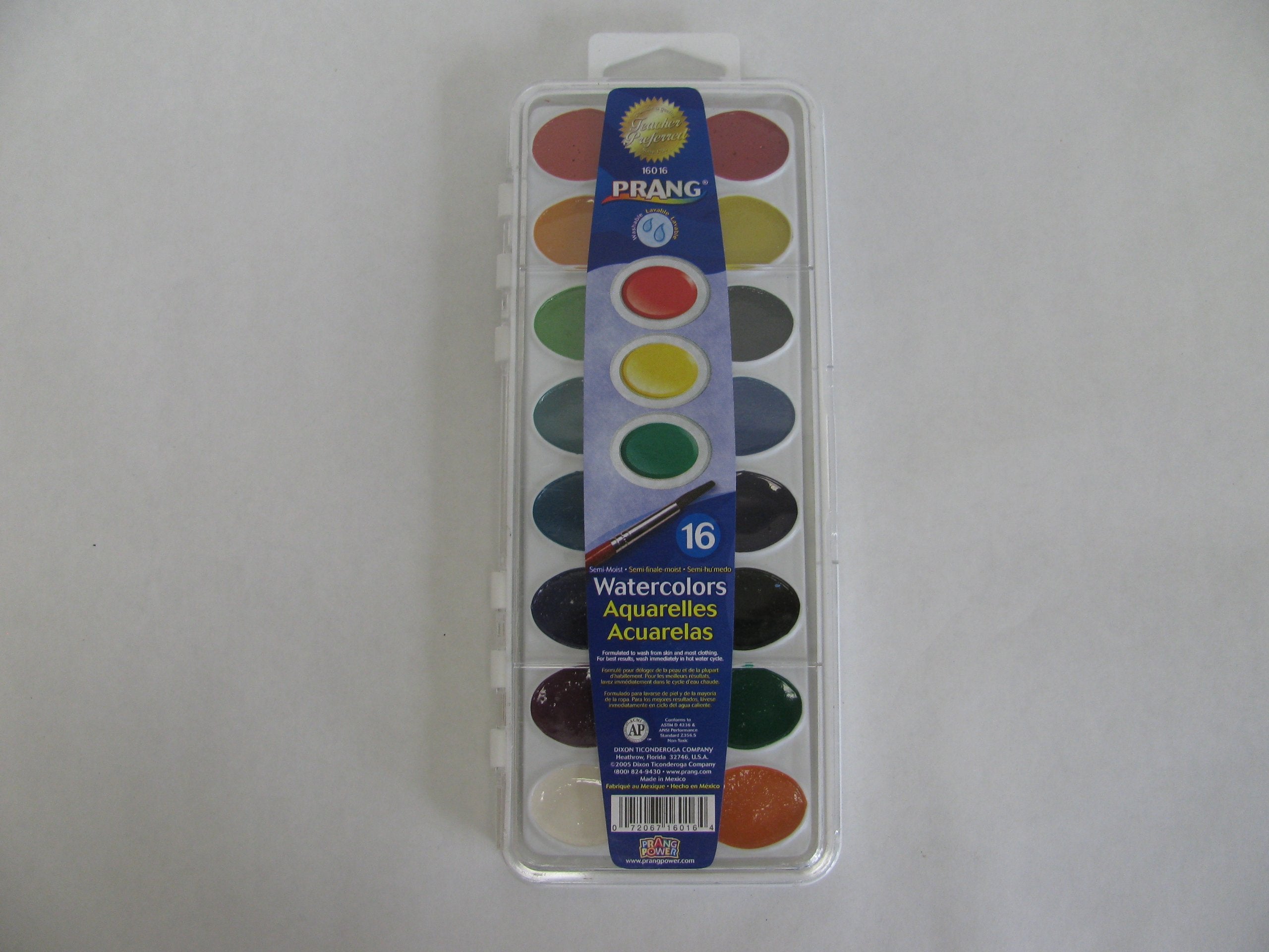Prang Washable Semi-Moist Watercolor Set – 16 Assorted Colors & Brush, Safe and Easy Clean-Up