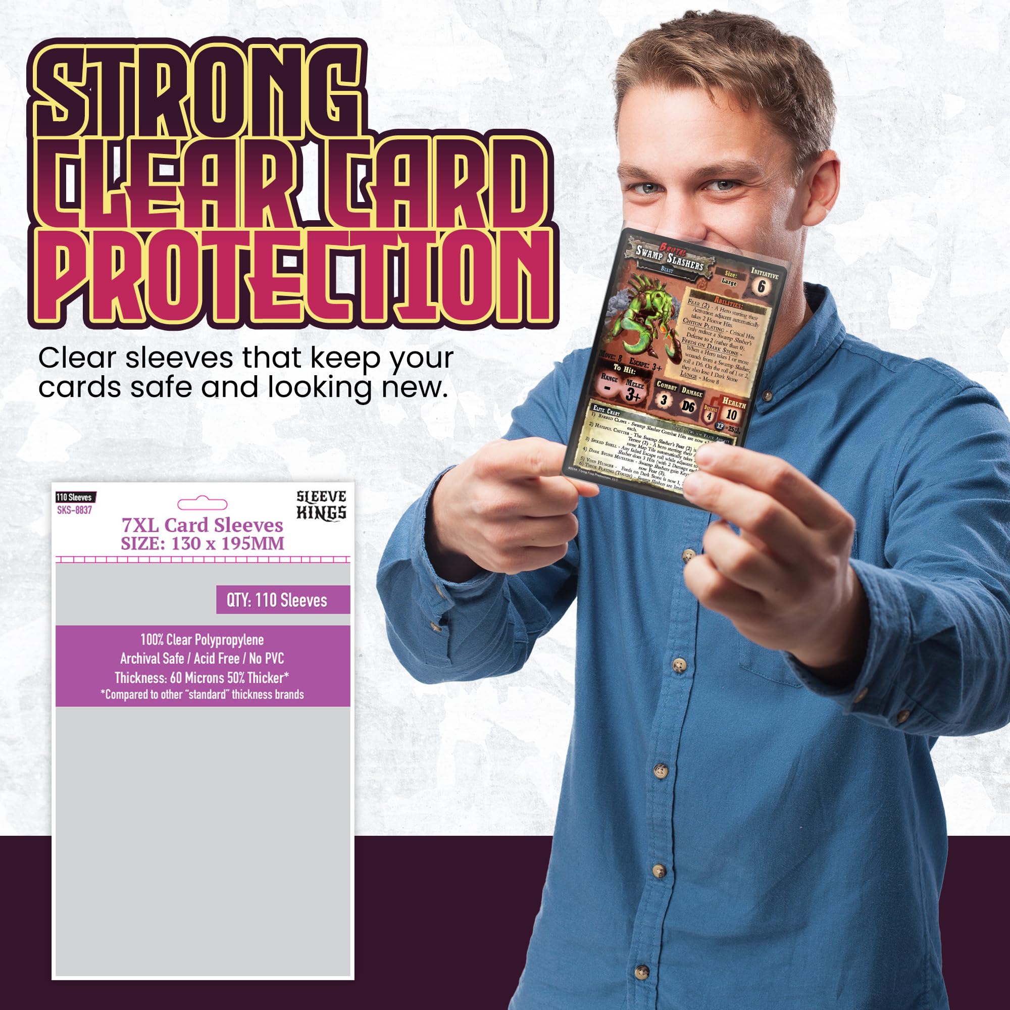 Sleeve Kings XXL Clear Card Sleeves (130x195mm) – 110 Pack for Dune & Oversized Games – 60 Micron Archival-Safe Protection