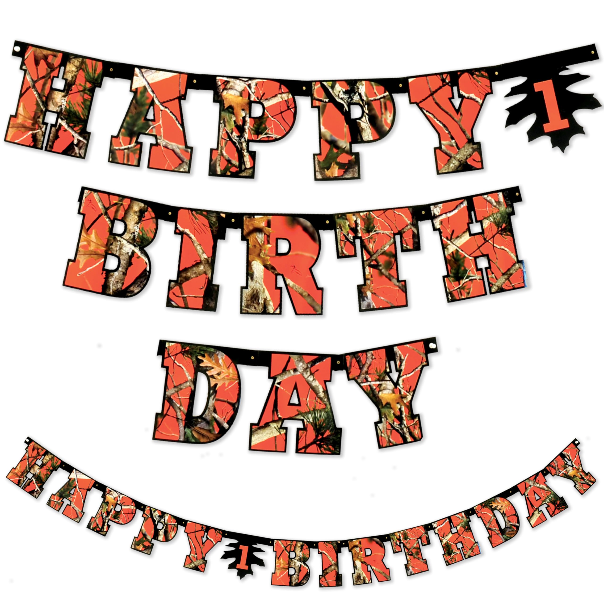 Havercamp Orange Camo Happy Birthday Banner – Camouflage Party Decor for Hunters & Nature Themes