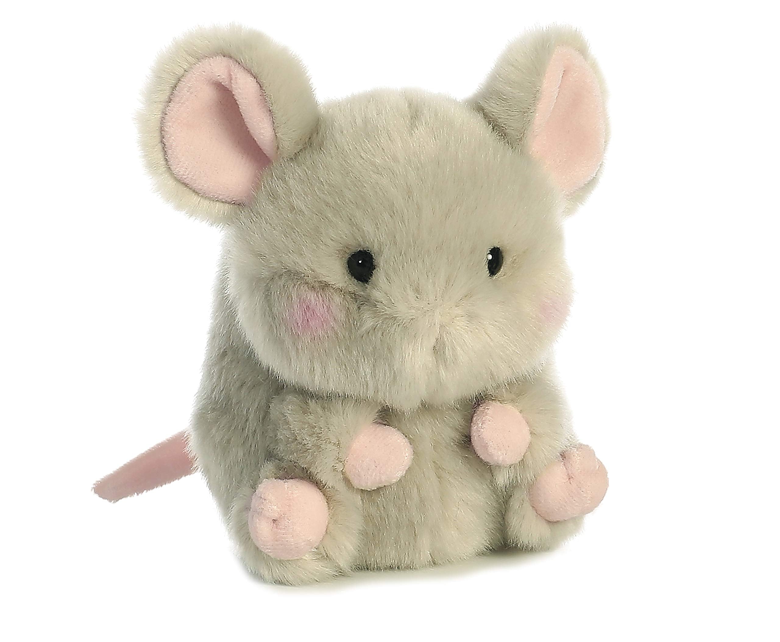 Aurora Rolly Pet Frisk Mouse Stuffed Animal - 5" Gray Plush, Sits & Rolls, Compact Travel Toy