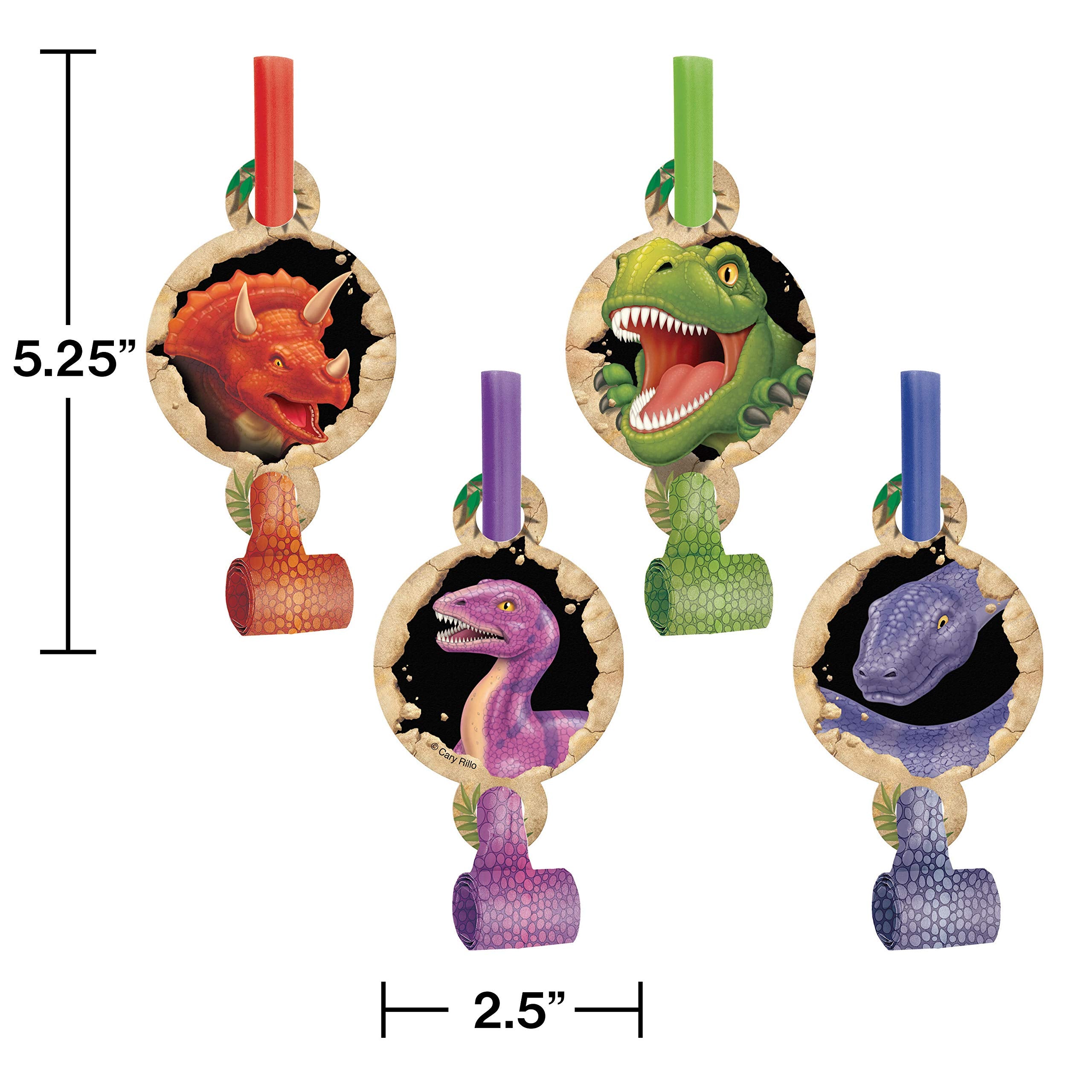 Creative Converting Dino Blast 8-Count Blow Out Noise Makers, Dinosaur Party Favors
