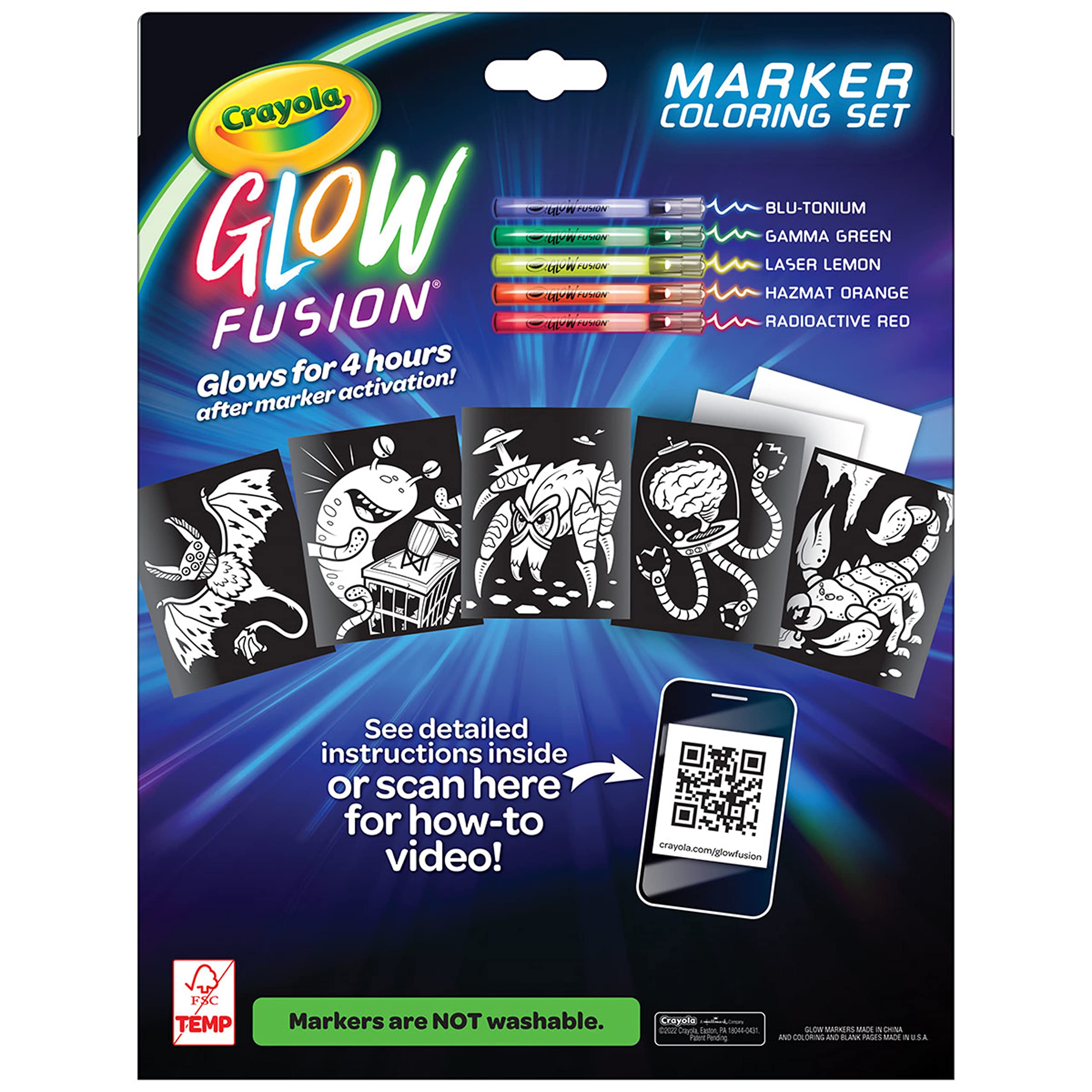 Crayola Glow Fusion Monster & Alien Coloring Kit: Light Up the Dark with 5 Glow Markers