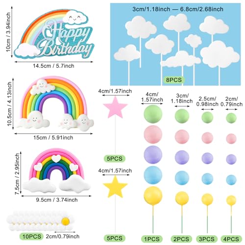 82-Piece Boho Rainbow Cake Topper Set with Flowers, Balls, and Stars – Draupnir