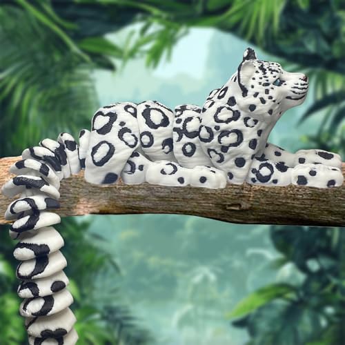 8in Articulated 3D Printed Snow Leopard – Flexible PLA Figurine for Desk Decor & Stress Relief