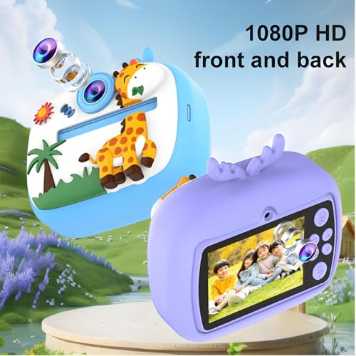 8MP Kids Instant Print Digital Camera – Puppy & Piggy Design, 1080P Video, Includes Print Rolls & Lanyard (SD Card Not Included)