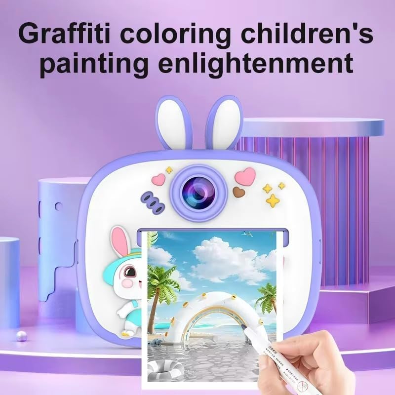 8MP Kids Instant Print Digital Camera – Puppy & Piggy Design, 1080P Video, Includes Print Rolls & Lanyard (SD Card Not Included)