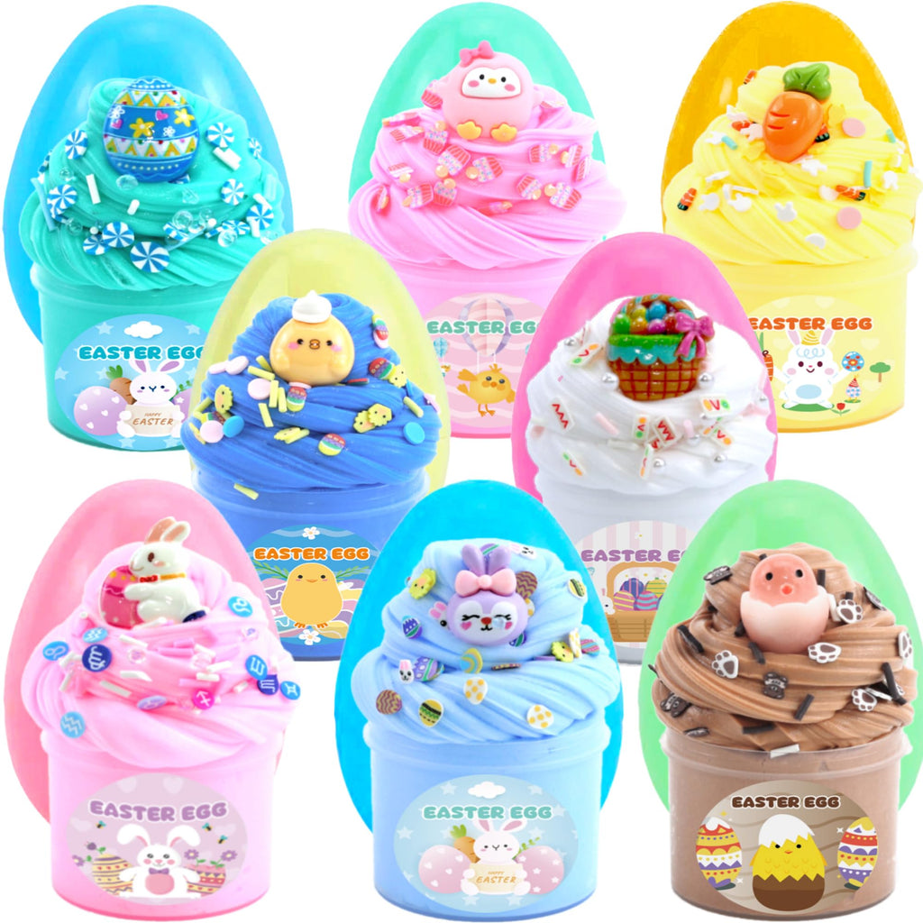 8Pack Butter Slime Kit for Kids – Easter Basket Stuffers with Prefilled Eggs, Stretchy Non-Sticky Sensory Play