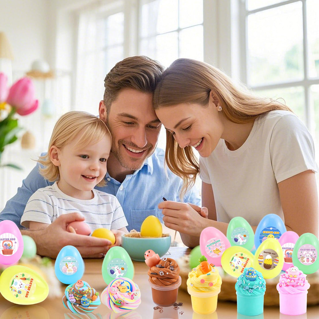 8Pack Butter Slime Kit for Kids – Easter Basket Stuffers with Prefilled Eggs, Stretchy Non-Sticky Sensory Play