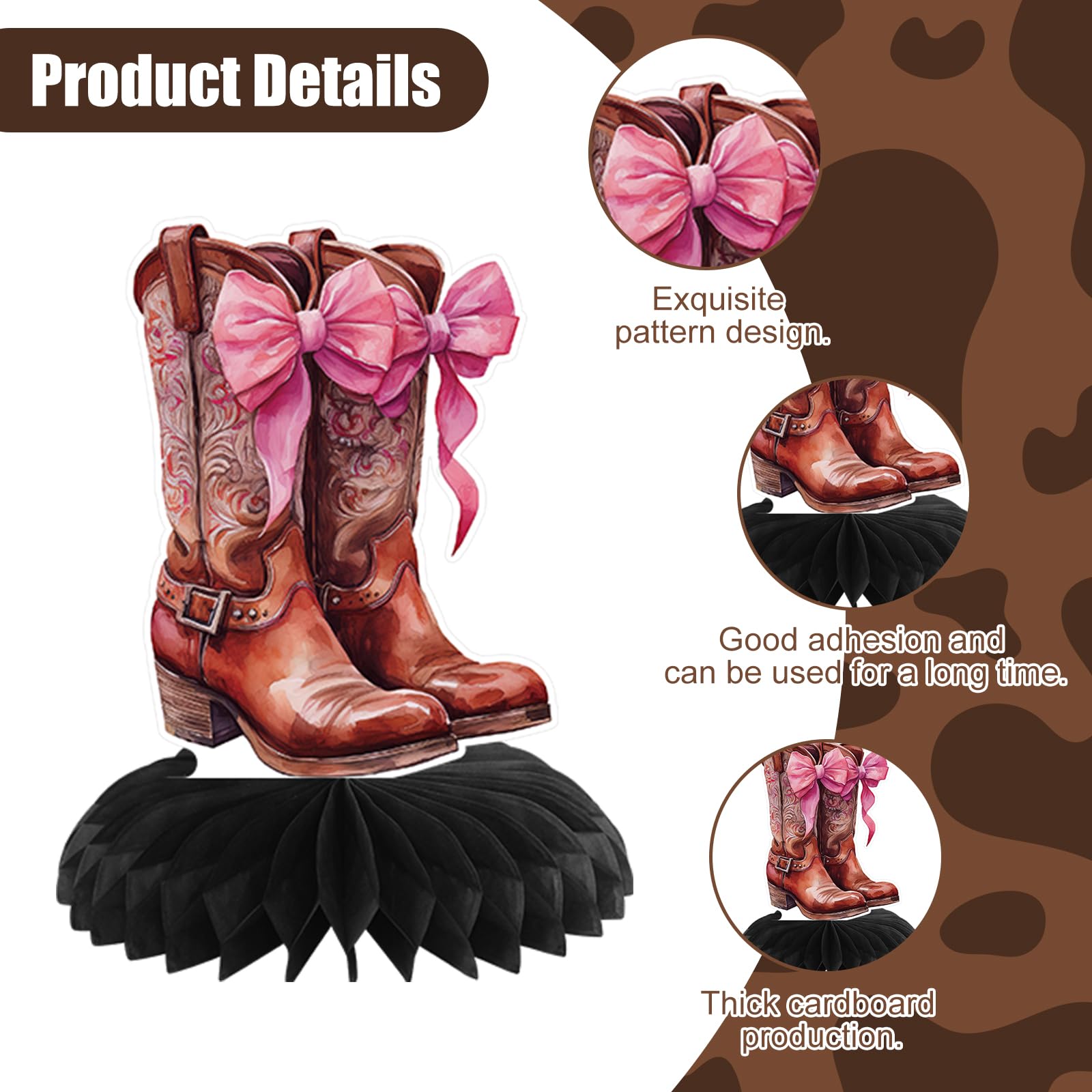 9 Cowgirl Honeycomb Centerpieces - Pink Western Party Decor for Table - Boots, Hats, Bows - Rodeo Birthday Bachelorette Baby Shower